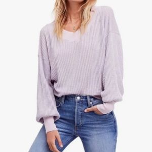 Free People We The Free South Side Thermal VNeck Waffle Knit Top